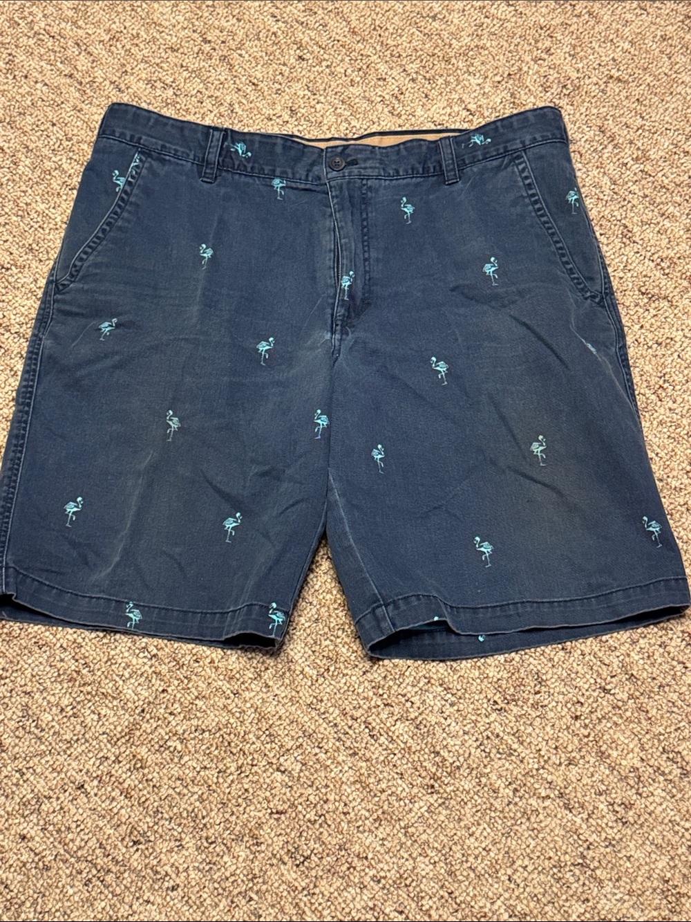 Izod Navy Shorts with Teal Flamingo Embroidery